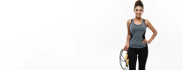 Спорт Тренировки Образ Жизни Фитнес Концепция Портрет Красивой Счастливой Афроамериканской — стоковое фото