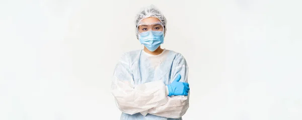 Žena Asijský Lékař Nebo Zdravotní Sestra Ppe Osobní Ochranné Prostředky — Stock fotografie