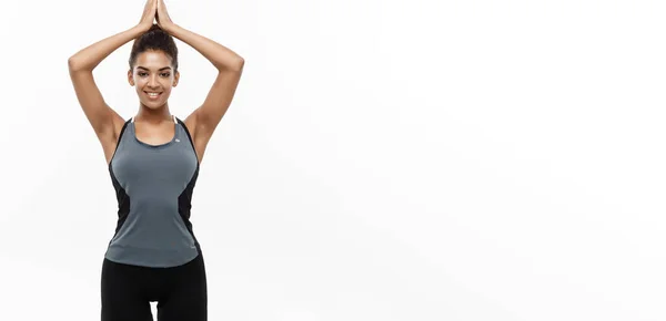 Nyttigt Och Fitness Koncept Vackra Amerikanska Afrikanska Damen Fitness Kläder — Stockfoto