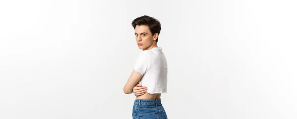 Lgbtq Pride Concept Profile View Beautiful Gay Man Crop Top — Stock Photo, Image