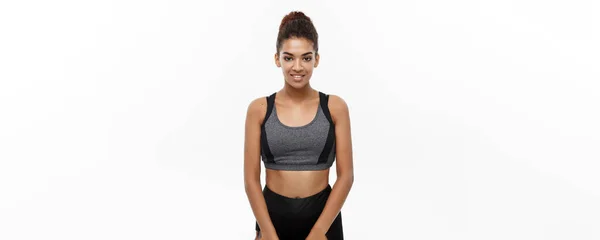 Concepto Saludable Fitness Hermosa Dama Africana Americana Ropa Fitness Lista —  Fotos de Stock