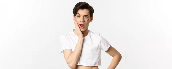 Gente Lgbtq Concepto Belleza Persona Gay Descarada Con Brillo Cara —  Fotos de Stock