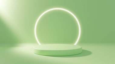 Abstract minimum Scene with geometric shapes. podium with light green walls. Soft shadows from the sunlight. 3d rendering