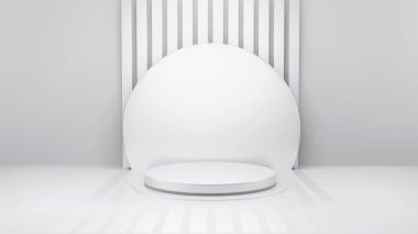 3D tasvir soyut minimal beyaz vitrin, ürün sahnesi için maket, beyaz arkaplan üzerinde soyut geometrik şekil grubu