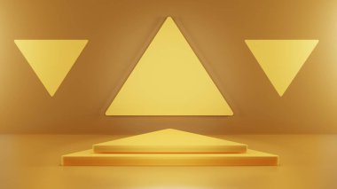 3d platform studio minimal scene with gold platform. studio background luxury podium. Shiny platform to show product. Stage showcase platform modern 3d illustion render studio