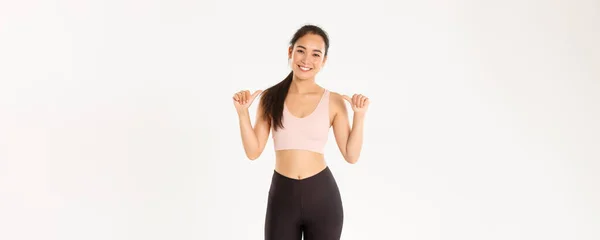 Sport Wellbeing Active Lifestyle Concept Smiling Slim Strong Attractive Asian — Stock Photo, Image
