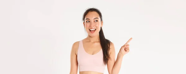 Sport Wellbeing Active Lifestyle Concept Cheerful Smiling Asian Sportswoman Sportsbra — Stock Photo, Image