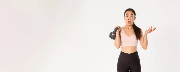 Sport Welzijn Actief Lifestyle Concept Verward Aziatisch Fitness Meisje Vrouwelijke — Stockfoto