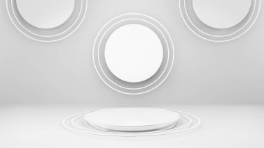 Geometric shape background in the white and grey studio room, minimalist mockup for podium display or showcase, 3d rendering