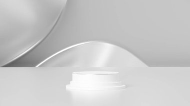 3D tasvir soyut minimal beyaz vitrin, ürün sahnesi için maket, beyaz arkaplan üzerinde soyut geometrik şekil grubu