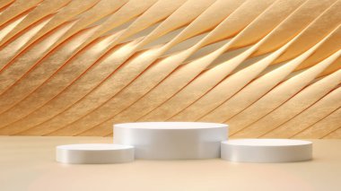 Minimalism abstract background, pedestal. 3d illustration, 3d orange metal podium rendering