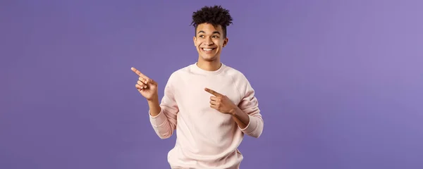 Portrait Enthusiastic Good Looking Hispanic Man Dreads Looking Pointing Upper — Stock Photo, Image