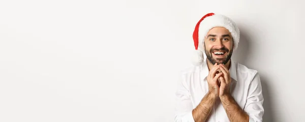 Fest Vinterlov Och Firande Koncept Spännande Och Hoppfull Man Santa — Stockfoto