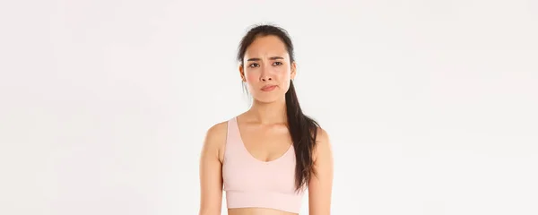 Sport Welzijn Actief Lifestyle Concept Sceptische Ontevreden Aziatische Sportvrouw Vrouwelijke — Stockfoto