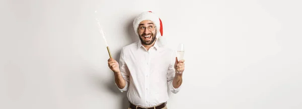 Зимние Праздники Праздник Счастливый Бизнесмен Встречает Новый Год Шляпе Санта — стоковое фото