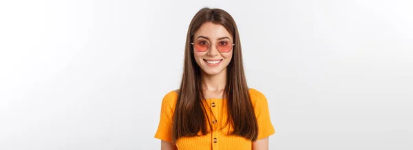 Mode Flicka Hipster Glasögon Vit Bakgrund Isolerad — Stockfoto