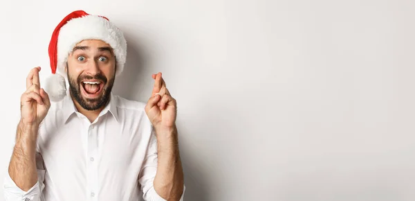 Festa Férias Inverno Conceito Celebração Homem Feliz Papai Noel Fazendo — Fotografia de Stock