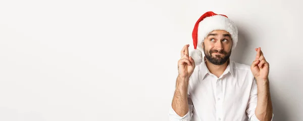 Festa Férias Inverno Conceito Celebração Homem Feliz Papai Noel Fazendo — Fotografia de Stock