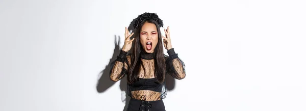 Image Angry Asian Woman Witch Costume Yelling Someone Looking Mad — ストック写真