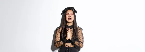 Ellendige Jonge Aziatische Vrouw Problemen Pleiten God Huilen Smeken Hulp — Stockfoto