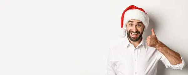 Parti Kış Tatili Kutlama Konsepti Noel Baba Şapkalı Mutlu Sakallı — Stok fotoğraf
