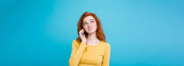 Lifestyle Concept Portrait Ginger Red Hair Girl Shocking Stressful Expression — Stock Photo, Image