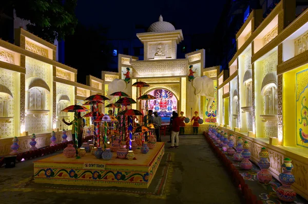 Kalkutta Westbengalen Indien Oktober 2020 Nachts Geschmückte Durga Puja Sandale — Stockfoto