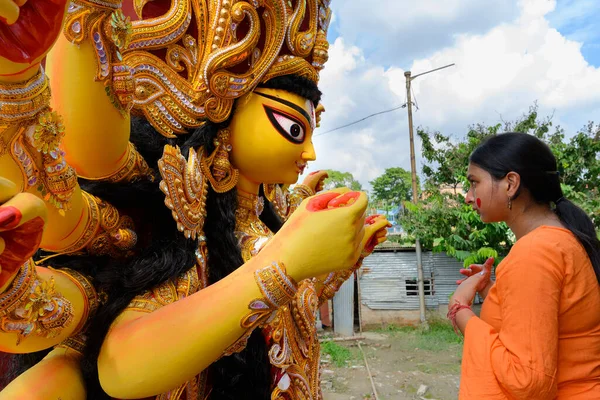 Howrah Bengal Zachodni Indie Października 2019 Vijayadashami Niezamężna Hinduska Dziewczyna — Zdjęcie stockowe