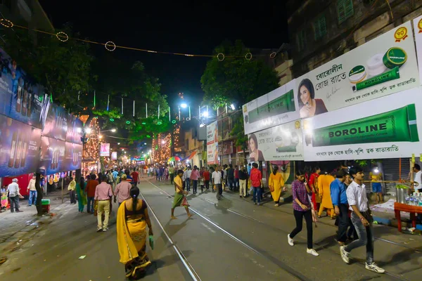Kolkata India Oktober 2019 Nachtbeeld Van Gedecoreerde Straat Van Kolkata — Stockfoto