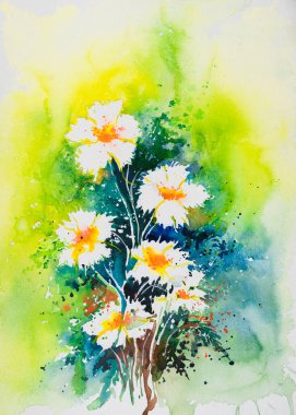 Davetiye kartı, kartpostal, poster, kapak, dekorasyon gibi çeşitli kullanımlar için soyut çiçek suluboya resmi. Suluboya elle çizilmiş resim. Dikey. Çiçek arka planı.