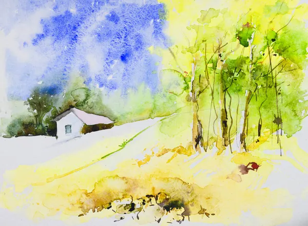 Peinture Aquarelle Village Indien Lumineux Illustration Peinte Main Une Maison — Photo