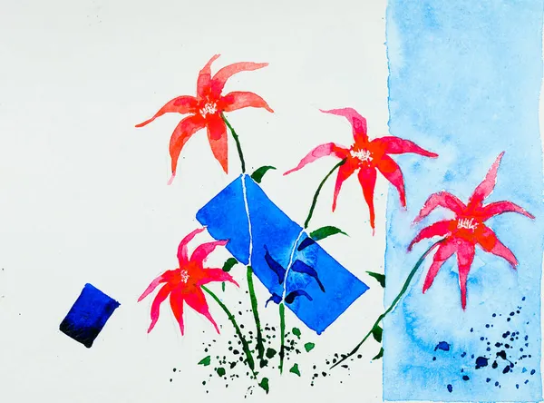 招待カード ポストカード ポスター カバー 装飾など様々な用途のための抽象的な花の水彩画 水彩手描きイラスト — ストック写真