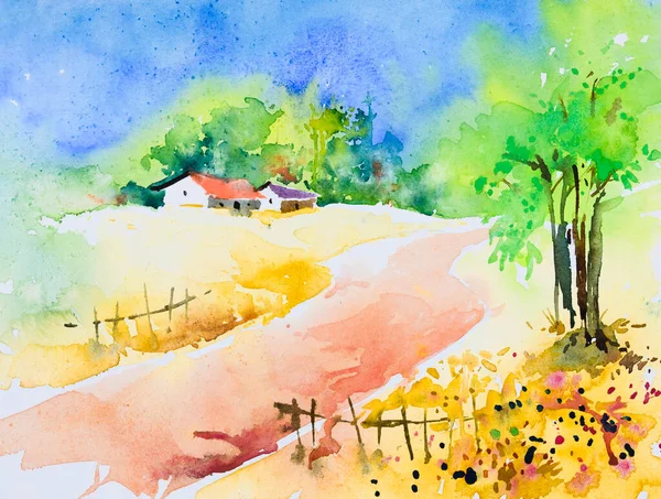 Peinture Aquarelle Village Indien Lumineux Illustration Peinte Main Une Maison — Photo