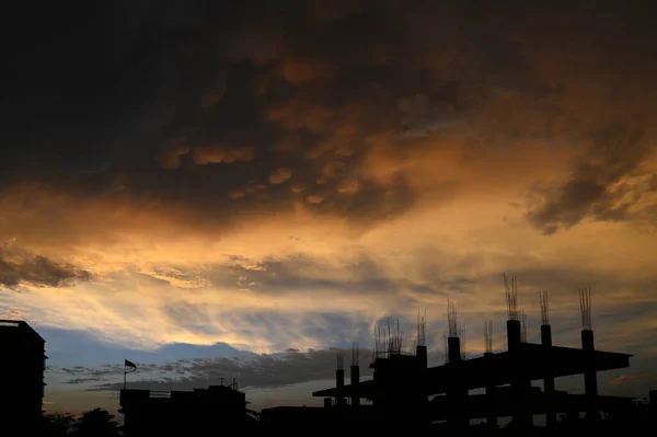 Vacker Solnedgång Över Howrah Stad Som Silhuett Västra Bengalen Indien — Stockfoto
