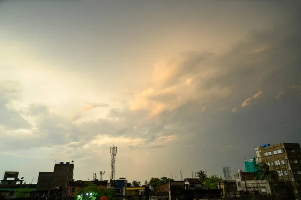 Vacker Solnedgång Över Howrah Stad Som Silhuett Västra Bengalen Indien — Stockfoto