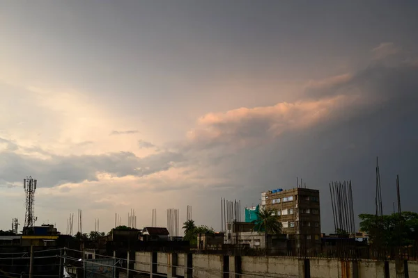 Prachtige Zonsondergang Boven Howrah Stad Als Een Silhouet West Bengalen — Stockfoto