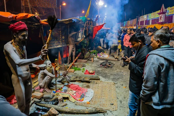 Kolkata Nyugat Bengál India 2020 Január Hindu Sadhu Áldás Gangasagar — Stock Fotó