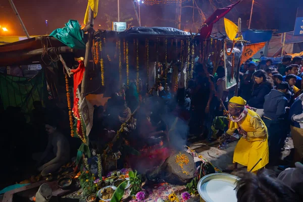 Kolkata Västbengalen Indien Januari 2020 Samling Indiska Hinduiska Sadhus Vid — Stockfoto