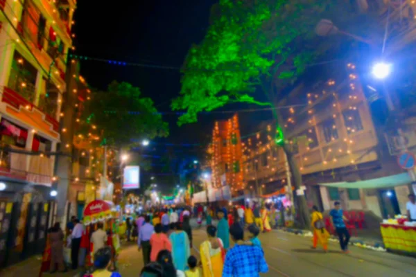 Unscharfes Bild Der Geschmückten Straße Von Kalkutta Aufgenommen Bei Farbigem — Stockfoto