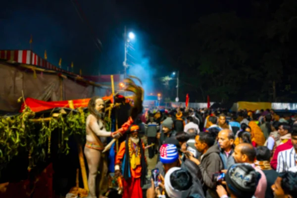 Image Floue Dévots Hindous Bénédiction Sadhu Camp Transit Gangasagar Ghat — Photo