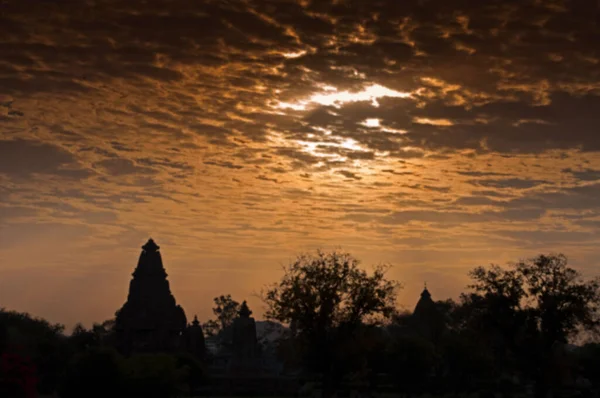 Imagem Turva Dos Templos Ocidentais Khajuraho Amanhecer Madhya Pradesh Índia — Fotografia de Stock