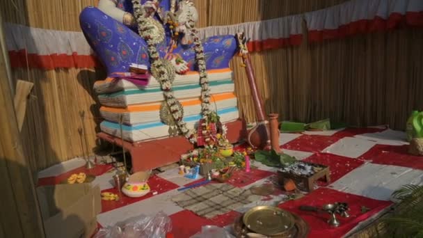 2022年2月5日 インド西ベンガル州ハウラー パンダルの中にサラスワティ女神のアイドル サラスワティはヒンズー教の知識 学習の女神です — ストック動画