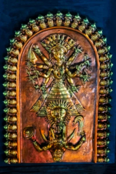 Suddig Bild Gudinnan Durga Dödande Demon Asura Terracotta Inramad Show — Stockfoto