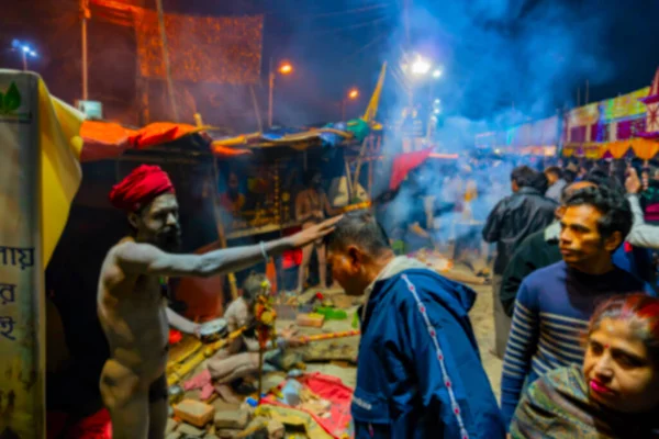 Kalkutta Homályos Képe Nyugat Bengál India Hindu Sadhu Megáldja Bhaktákat — Stock Fotó