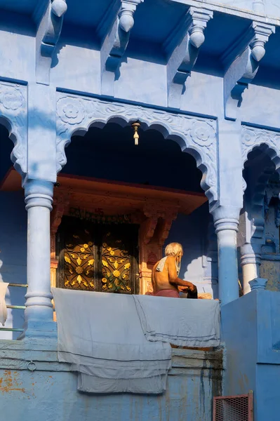 Jodhpur Rajasthan Índia Outubro 2019 Casa Cor Azul Tradicional Historicamente — Fotografia de Stock