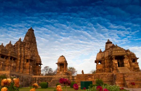 Zamazany Obraz Zachodnich Świątyń Khajuraho Madhya Pradesh Indie Khajuraho Jest — Zdjęcie stockowe