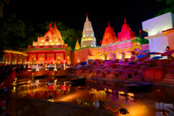 Imagem Turva Ghat Benaras Lado Ganga Rio Imagem Noturna Decorado — Fotografia de Stock