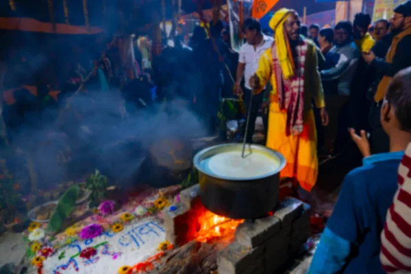 Розмите Зображення Колкати Західний Бенгал Індія Індуїстські Віддані Готують Гаряче — стокове фото