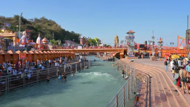 Haridwar Uttarakhand India April 2021 Hindu Fans Bathing Holy River — 图库视频影像