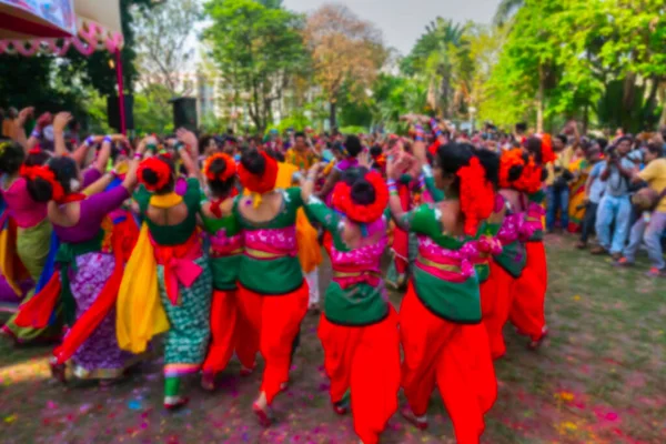Imagem Turva Kolkata Índia Meninas Bonitas Com Primavera Festiva Compõem — Fotografia de Stock